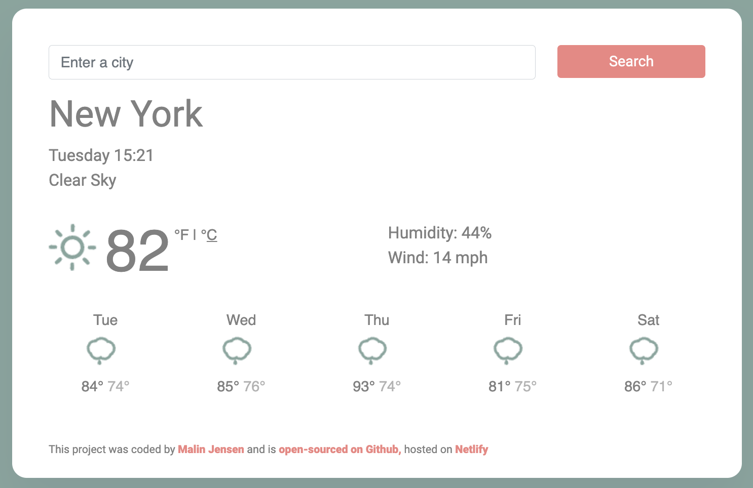 Weather app react project preview